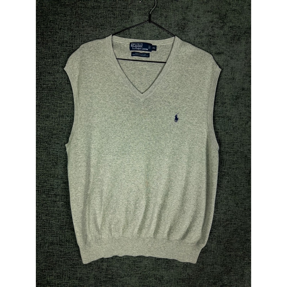 Polo Ralph Lauren Mens Sweater Vest XL Gray Pima Cotton V Neck Pony Golf
